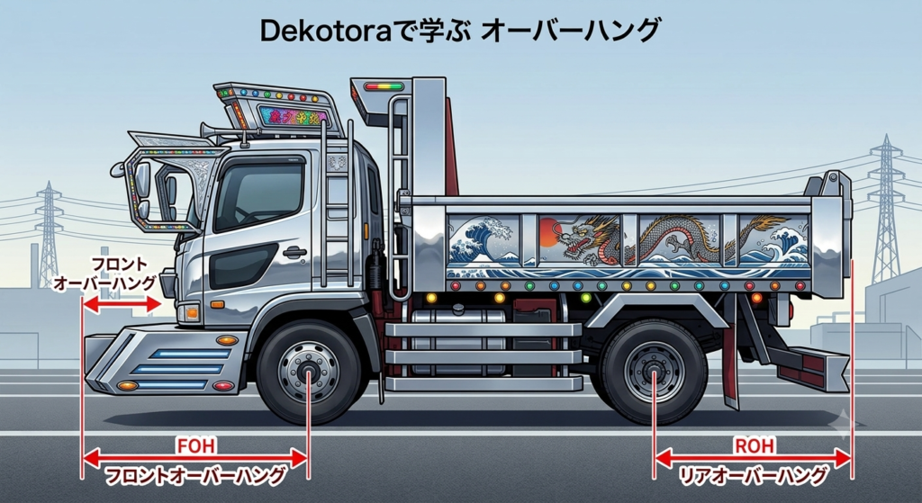 フロントオーバーハングとリアオーバーハングを解説したイラスト